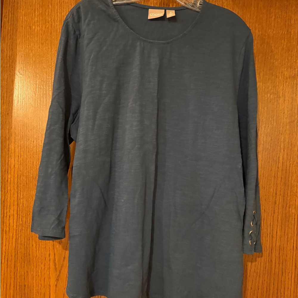 Chico's Blue 3/4 Length Sleeve Tee